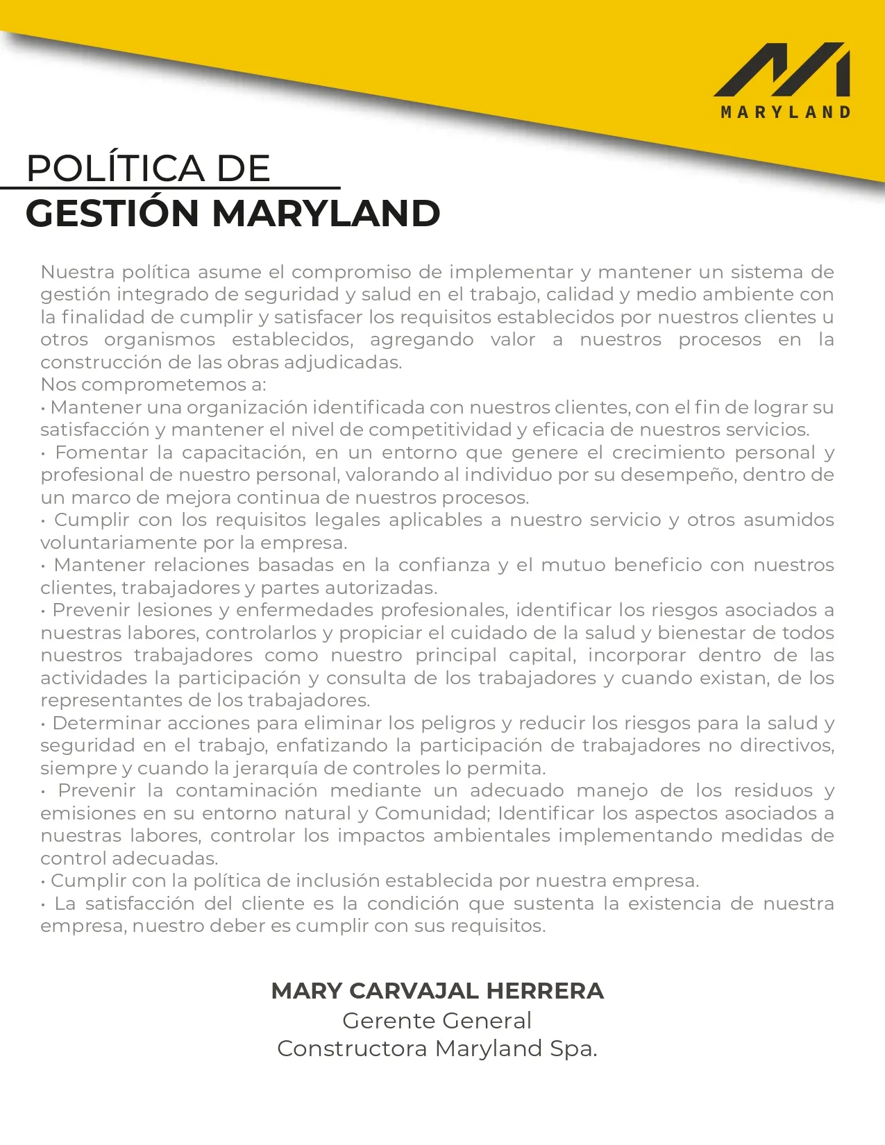 Política de Gestión Maryland